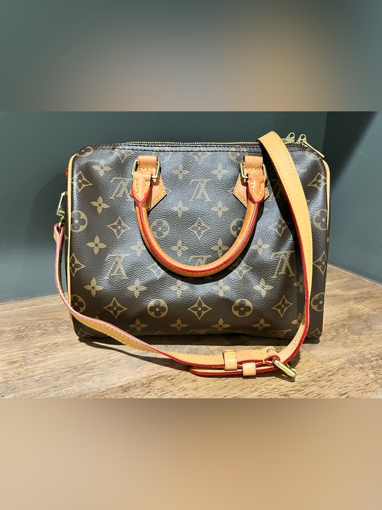 LV Handbags - LV Monogram speedy Satchel with Tan & Red Trim